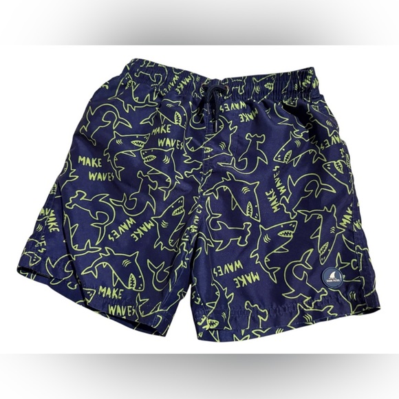Shark Patrol Other - Kids Shark Print Shorts - Navy and Lime